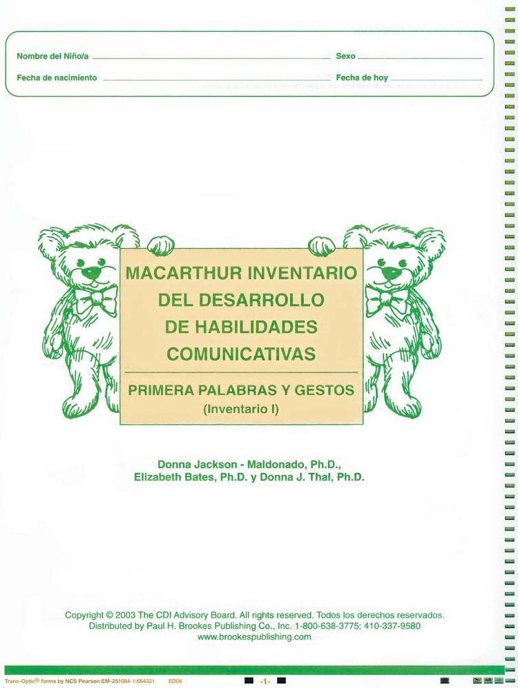 Macarthur CDI Words and Gestures, Spanish, Package of 25 (NCS Scannable)