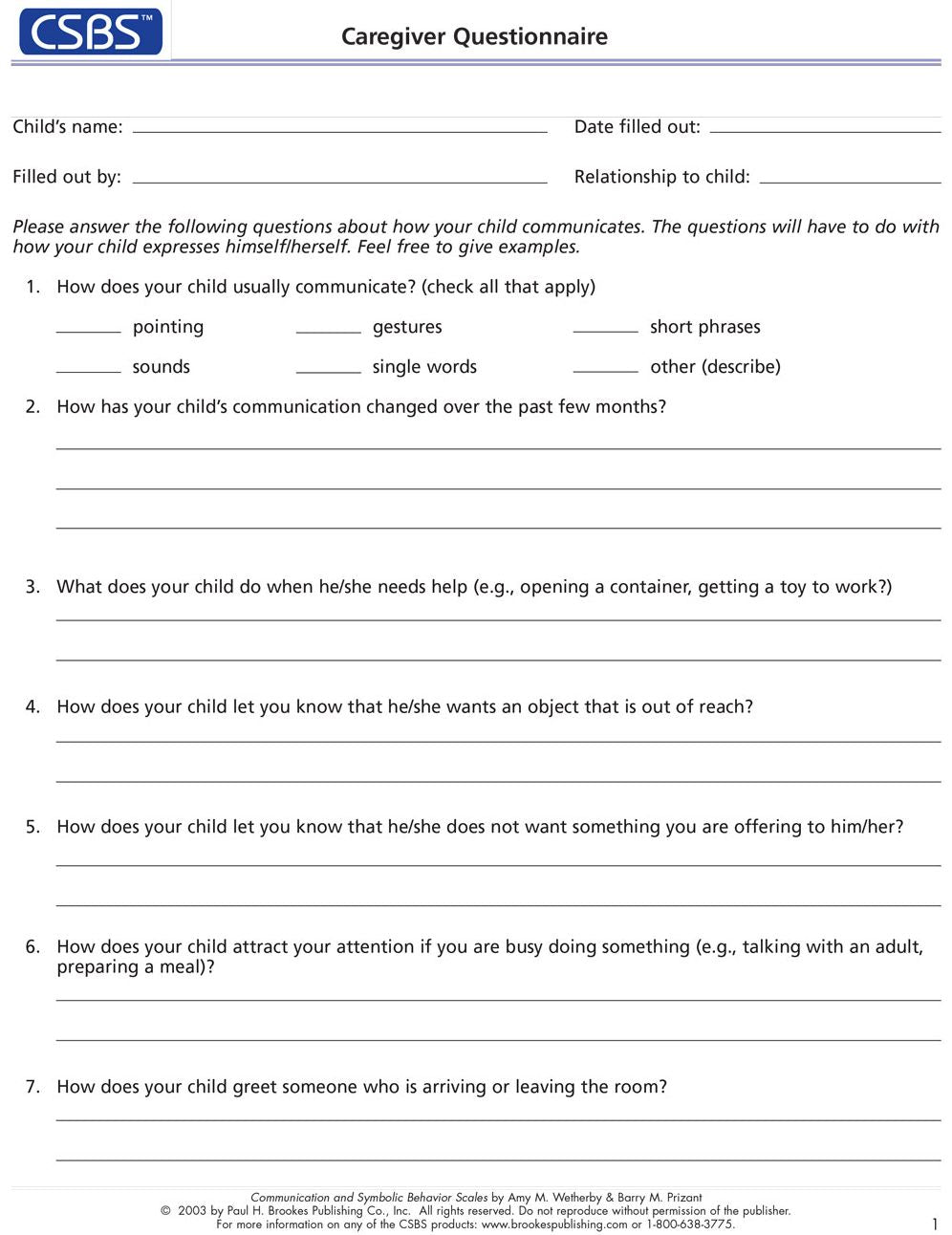 Communication and Symbolic Behavior Scales, Record Forms/ Caregiver Questionnaires 25 Package