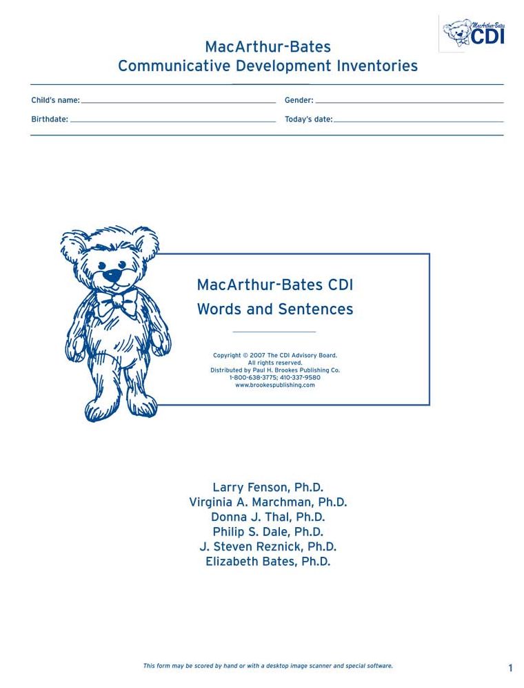 MacArthur-Bates Communicative Development Inventories (CDI) Words and Sentences, Desktop Scannable - English (Pack of 25)