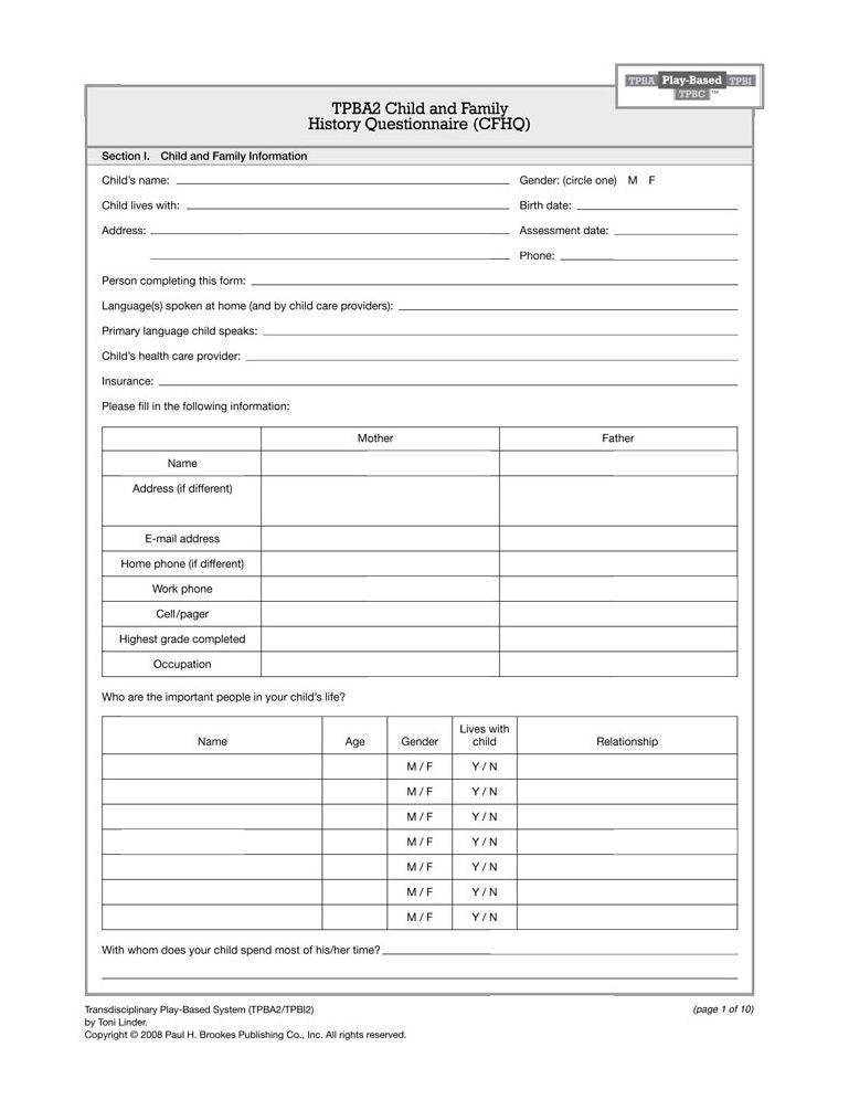 Transdisciplinary Play-Based Assessment/ Intervention(TPBA2/TPB12) Child and Program Summary Forms(5 pack)