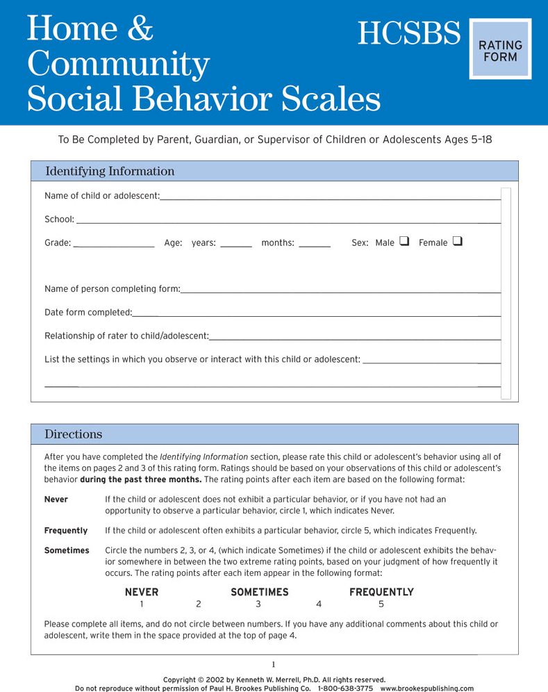 Home & Community Social Behavior Scales Rating Form