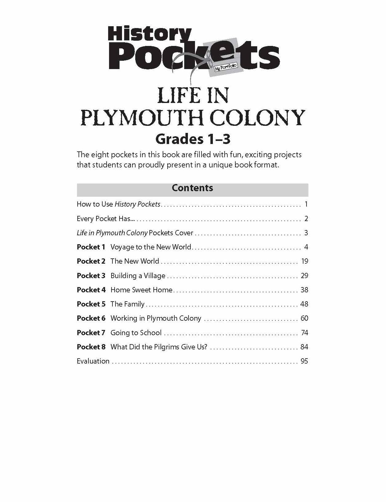 History Pockets, Life In Plymouth Colony, Grades 1-3