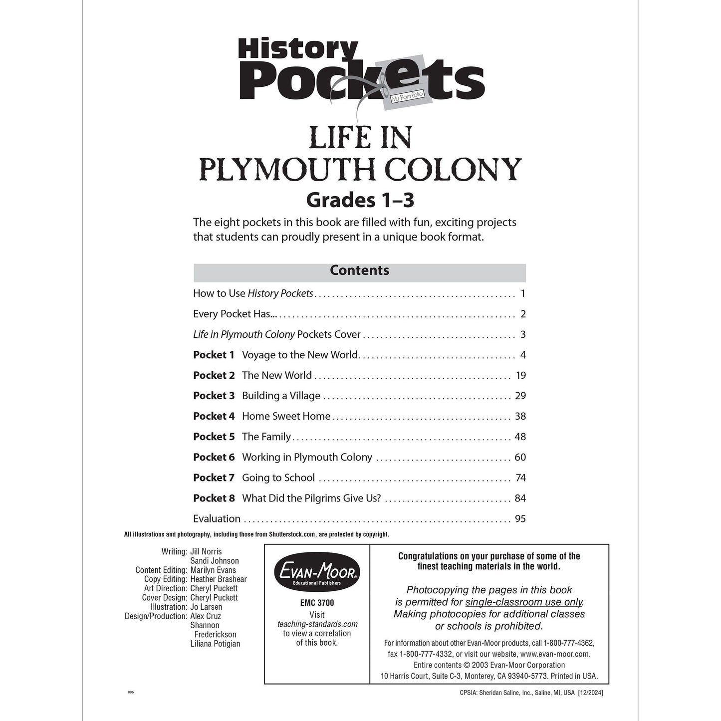 History Pockets, Life In Plymouth Colony, Grades 1-3