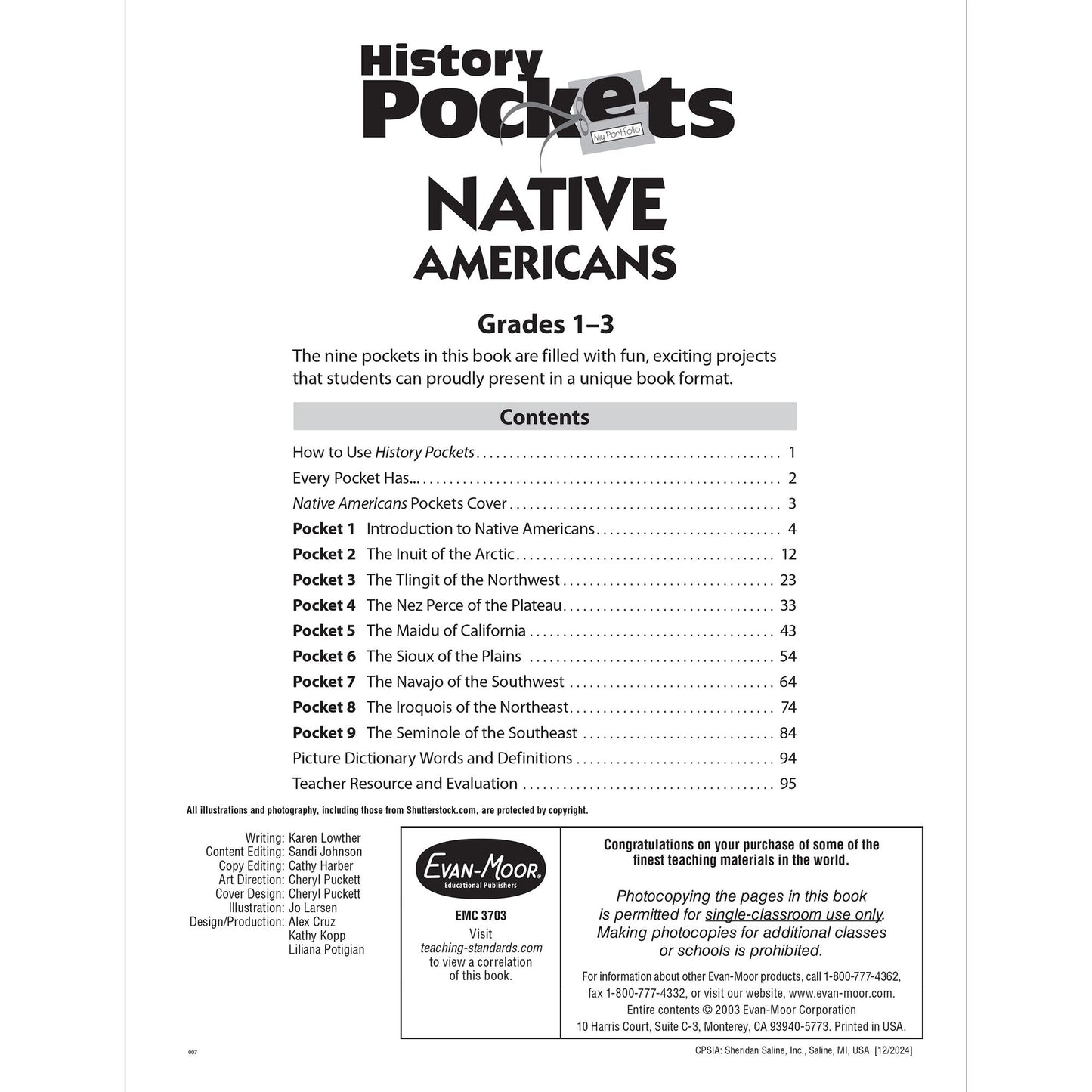 History Pockets, Native Americans, Grades 1-3