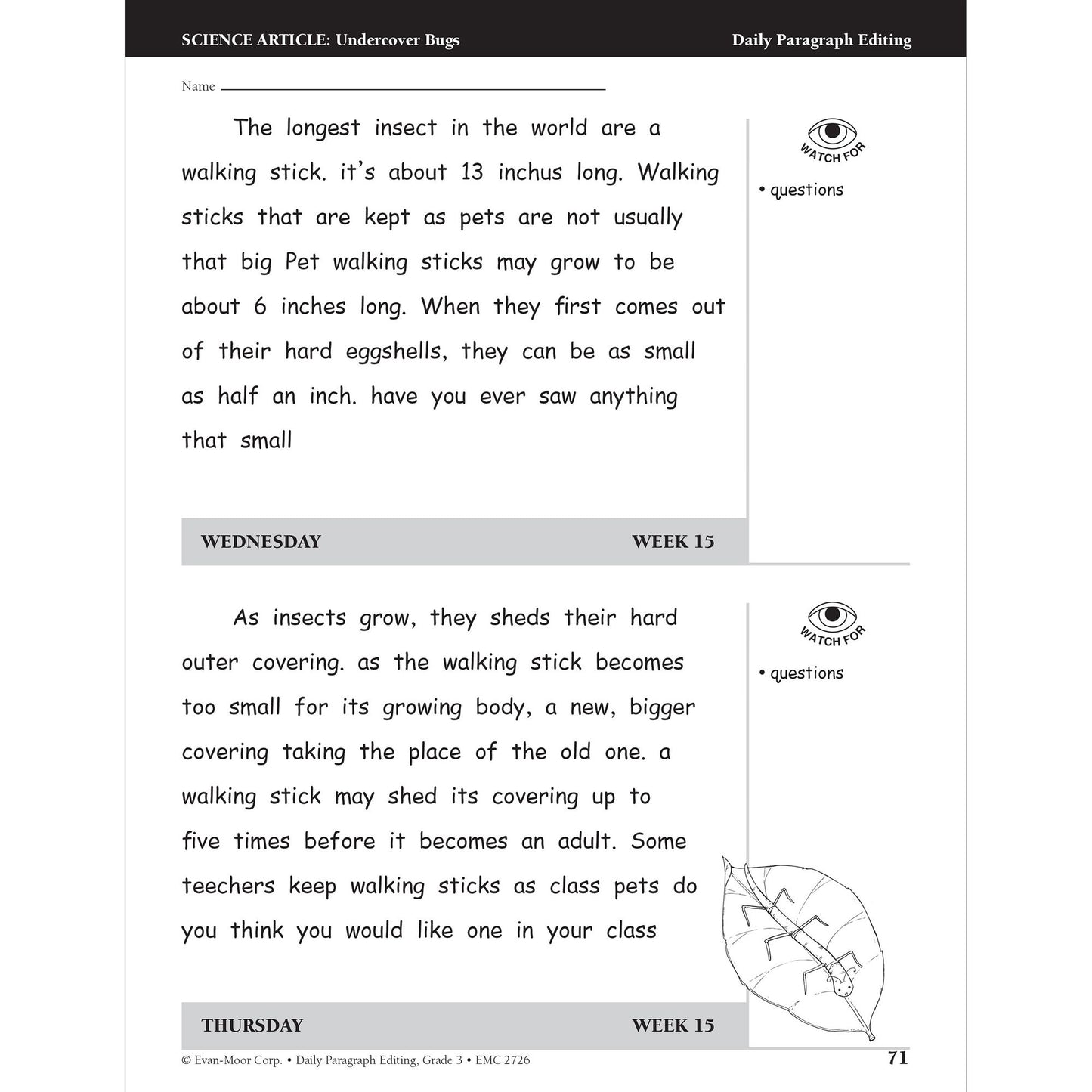 Daily Paragraph Editing Grade 3