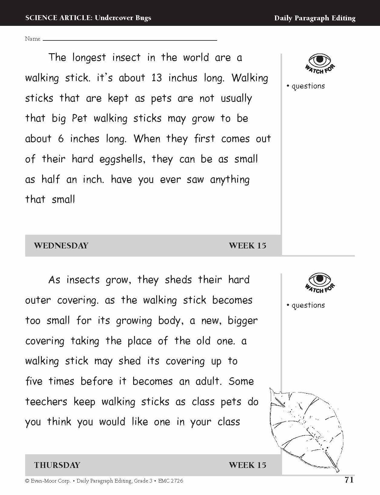 Daily Paragraph Editing Grade 3