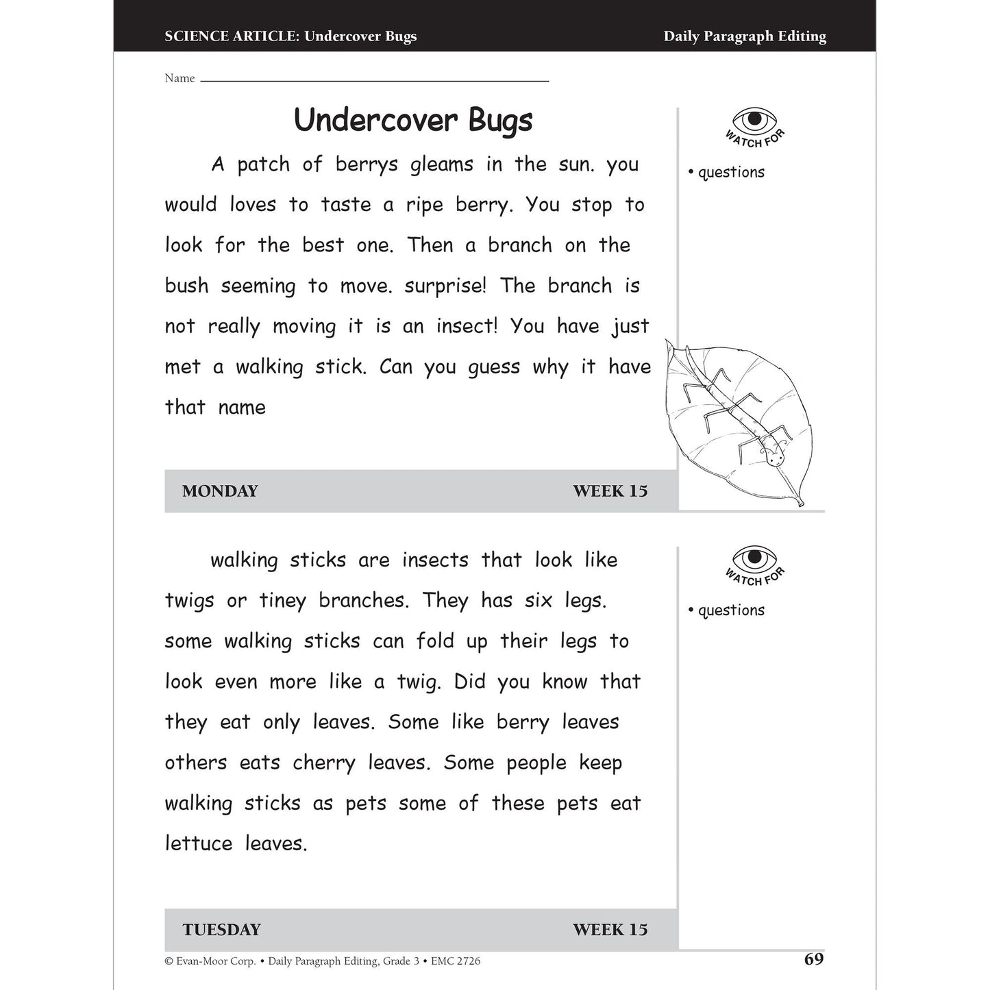 Daily Paragraph Editing Grade 3