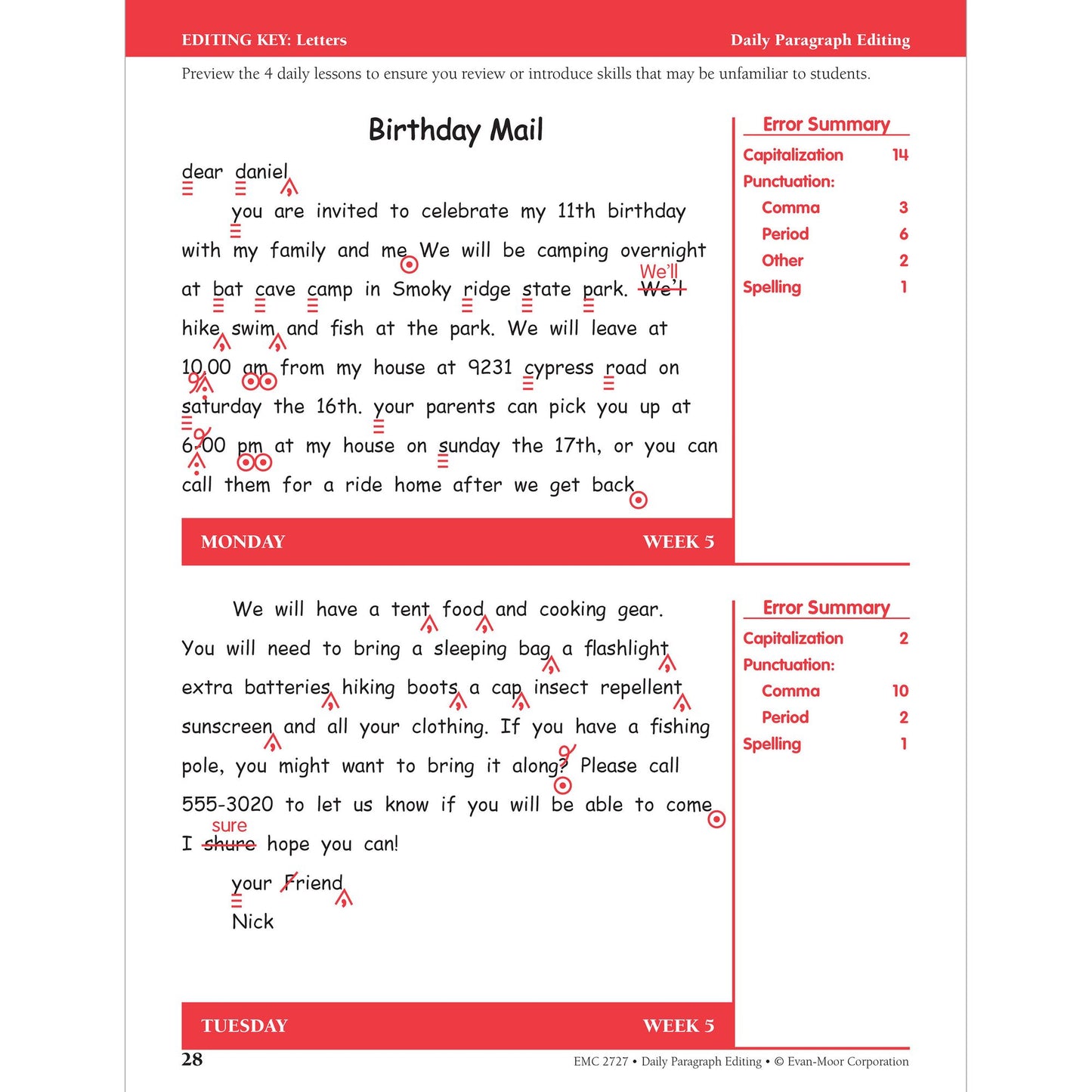 Daily Paragraph Editing Grade 4