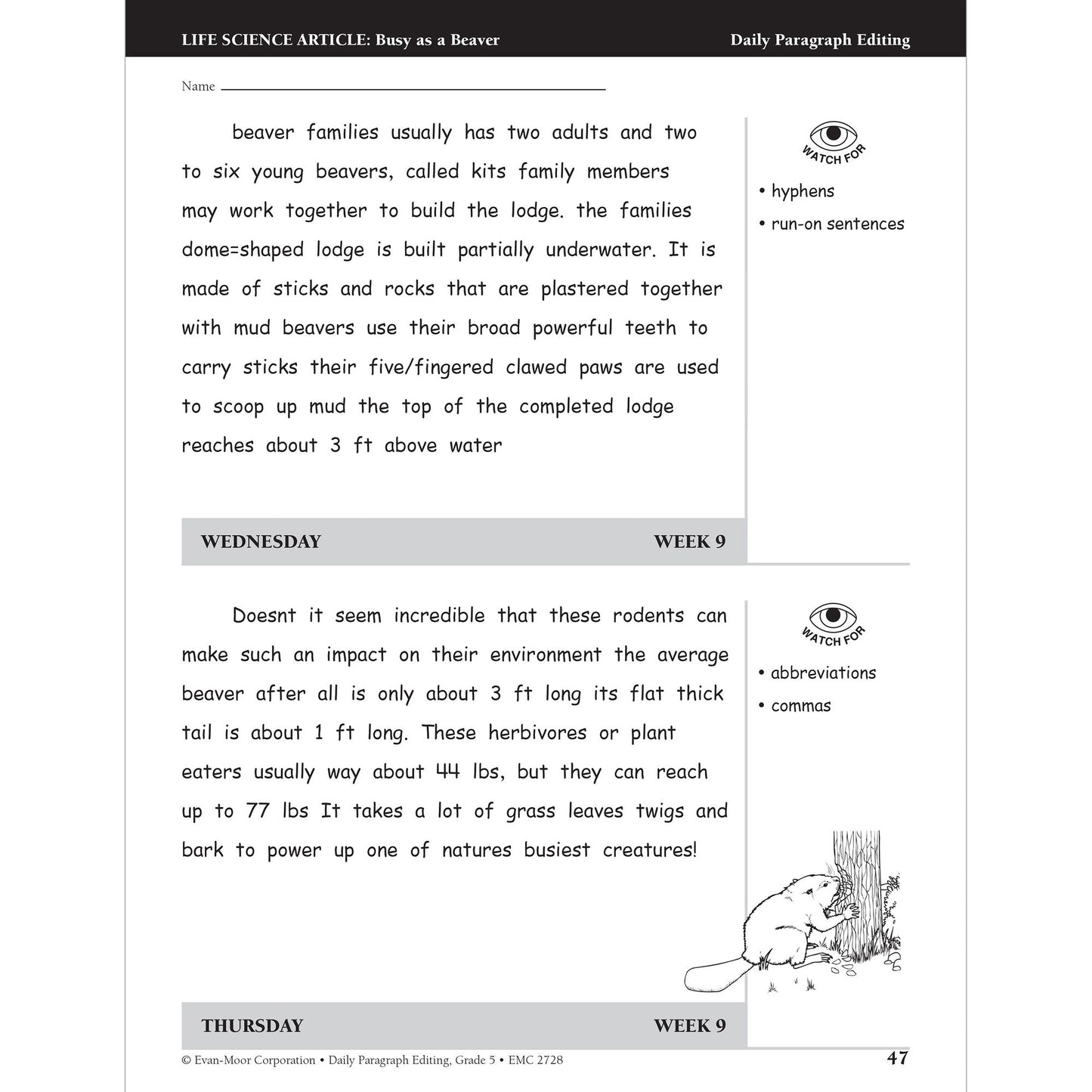 Daily Paragraph Editing Grade 5