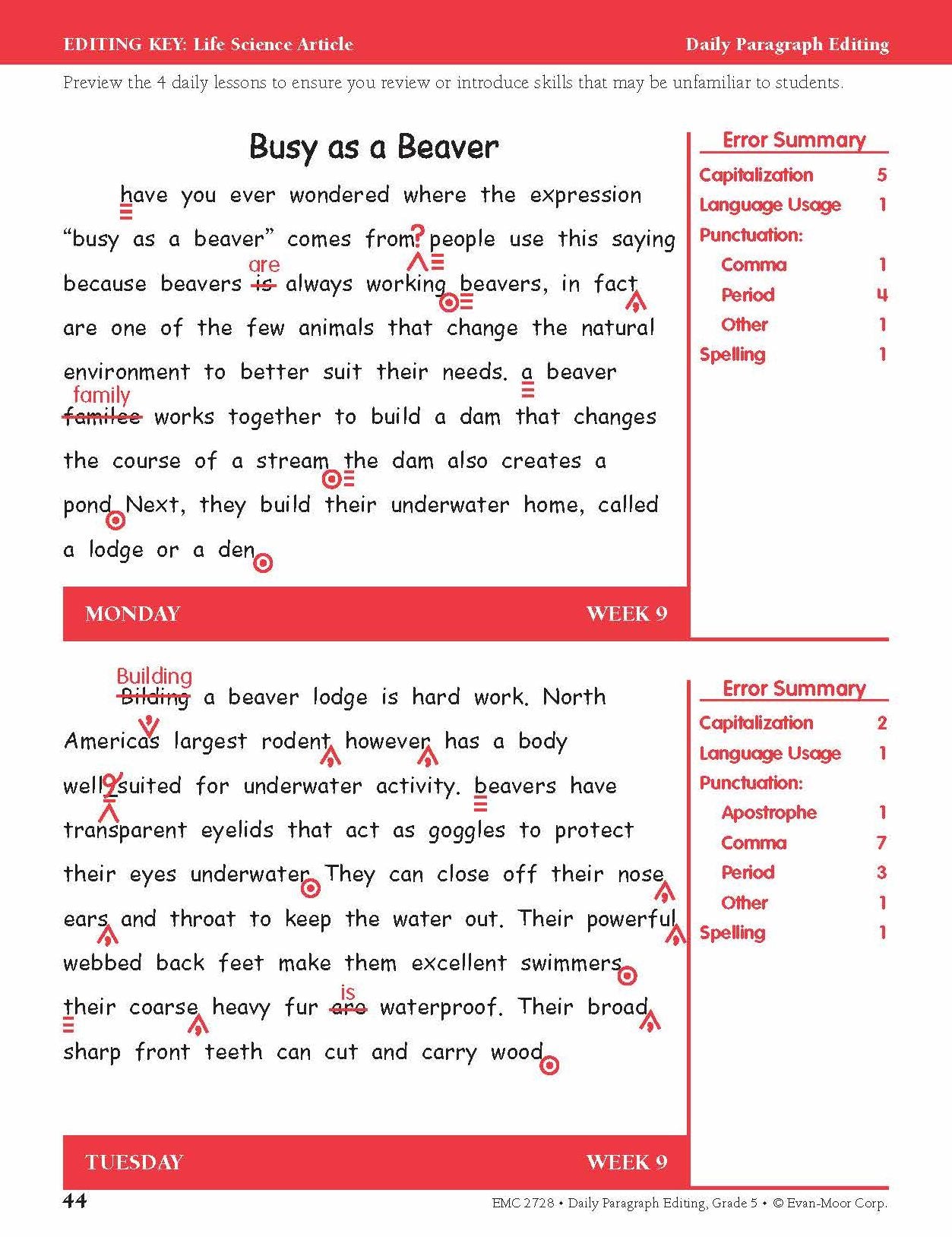 Daily Paragraph Editing Grade 5