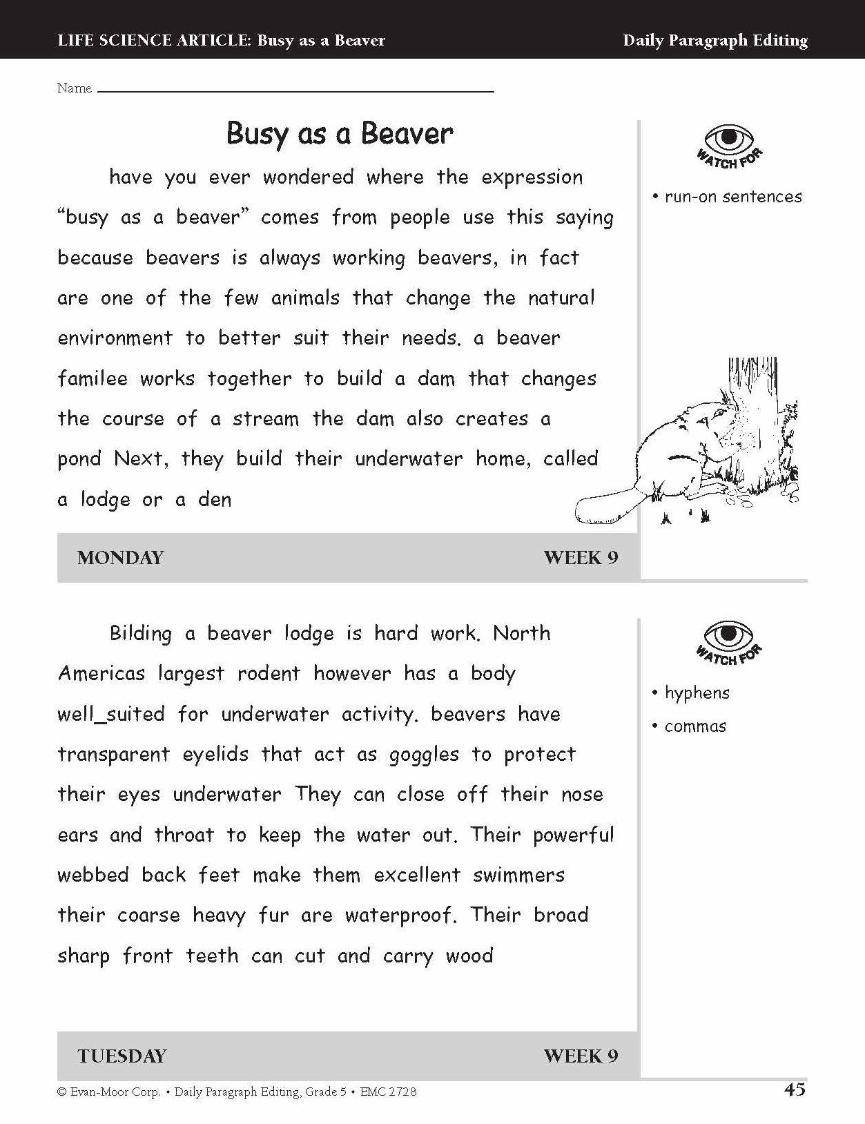 Daily Paragraph Editing Grade 5
