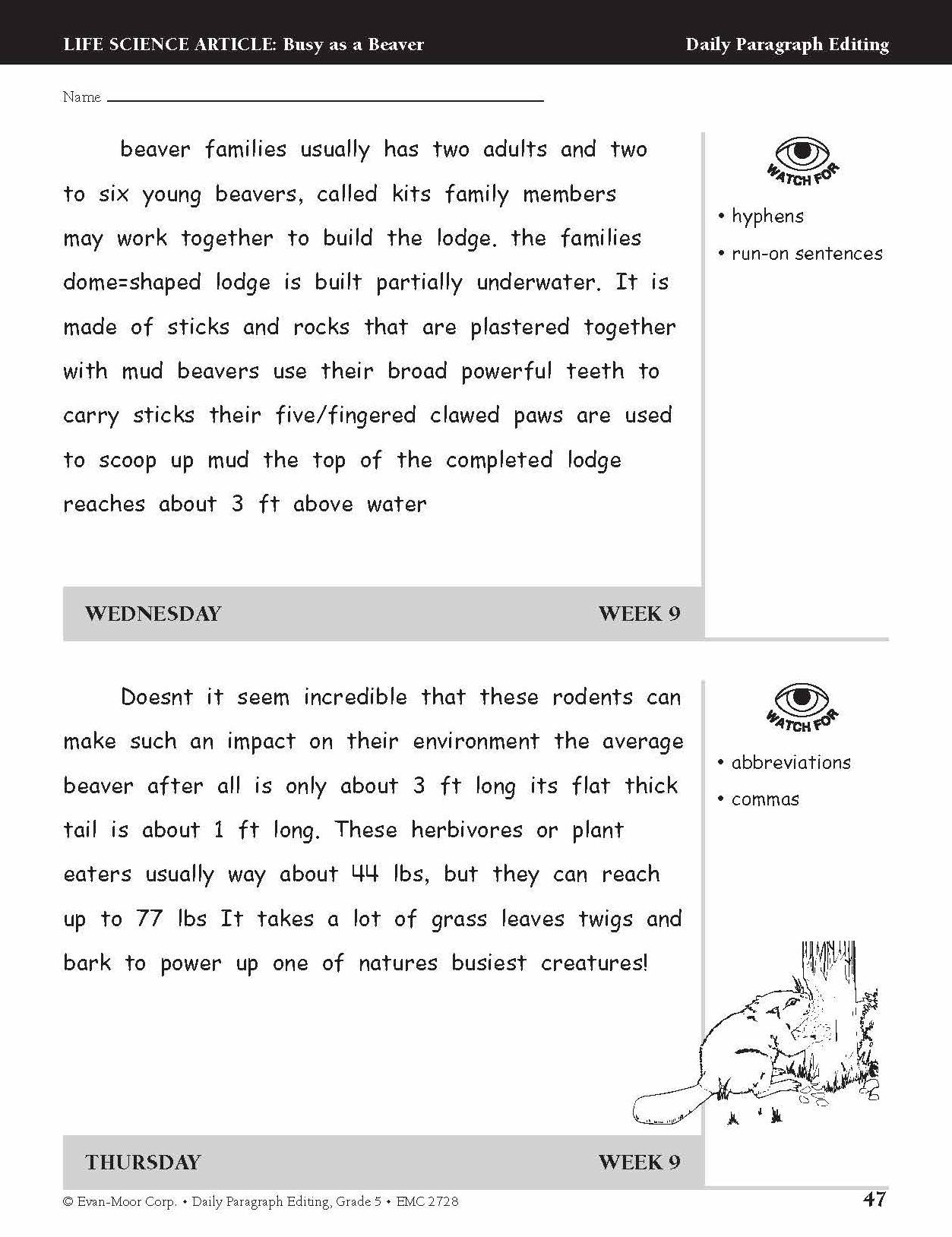 Daily Paragraph Editing Grade 5