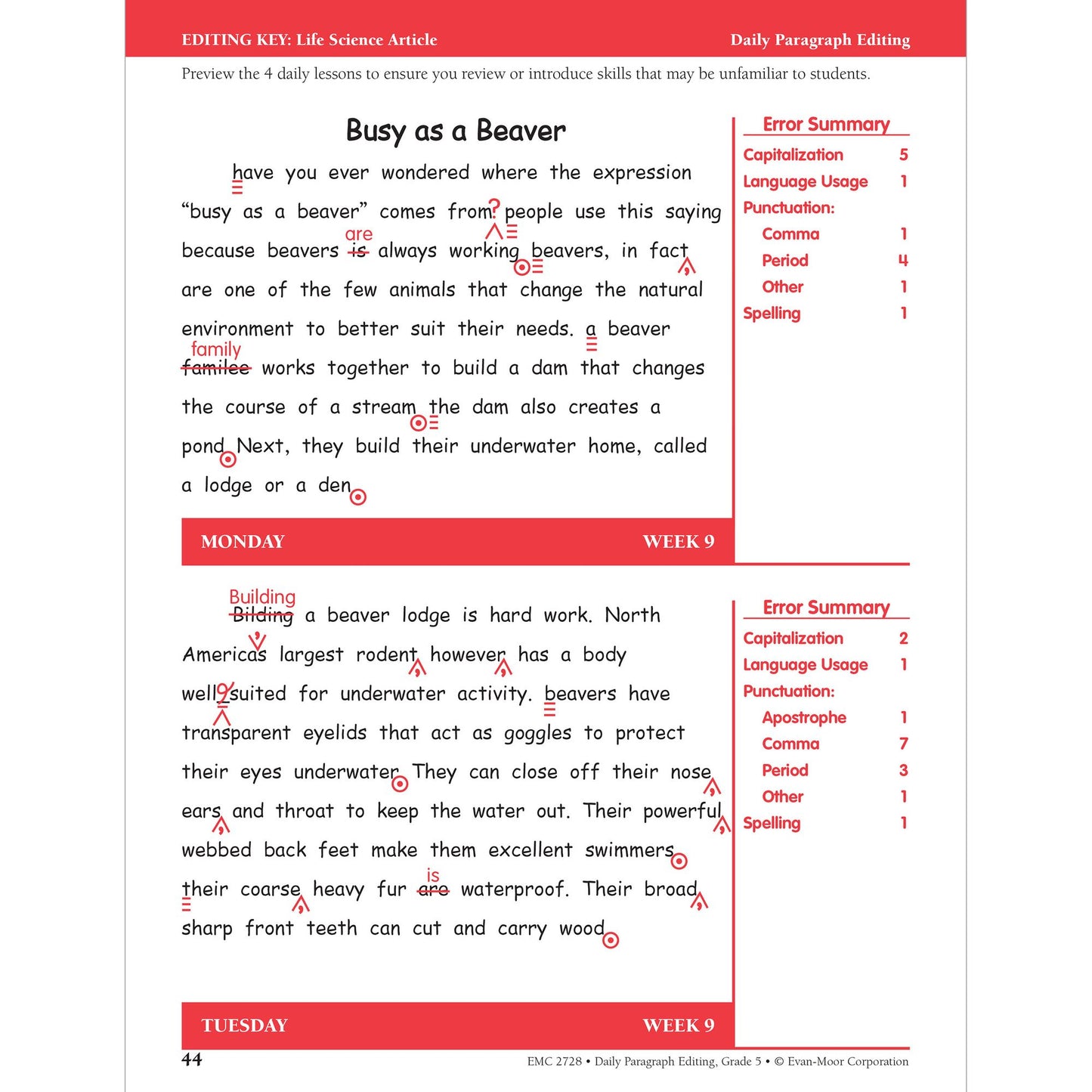 Daily Paragraph Editing Grade 5