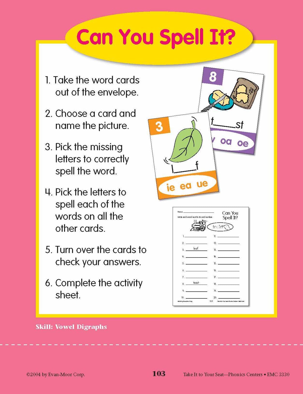 Take It to Your Seat Phonics Centers - Level D, Grades 2-3