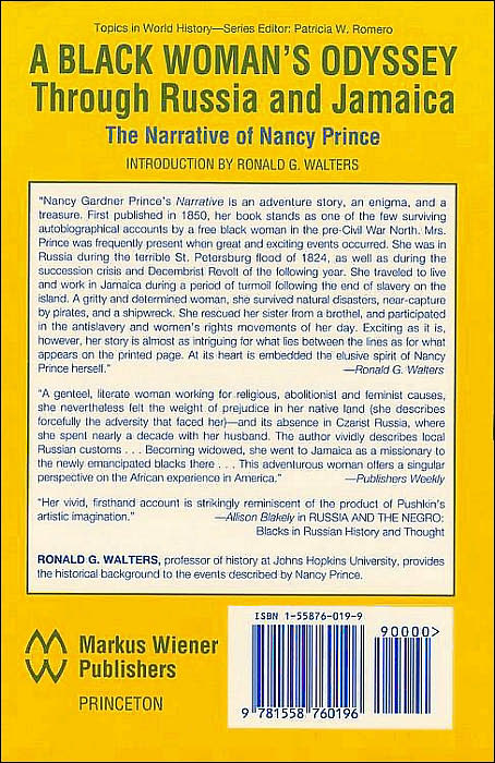 A Black Woman's Odyssey Through Russia and Jamaica: The Narrative of Nancy Prince