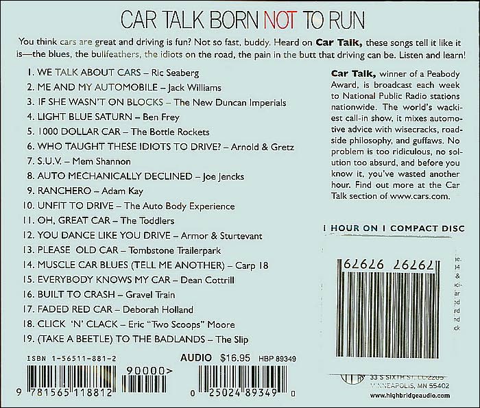 Car Talk: Born Not to Run: More Disrespectful Car Songs