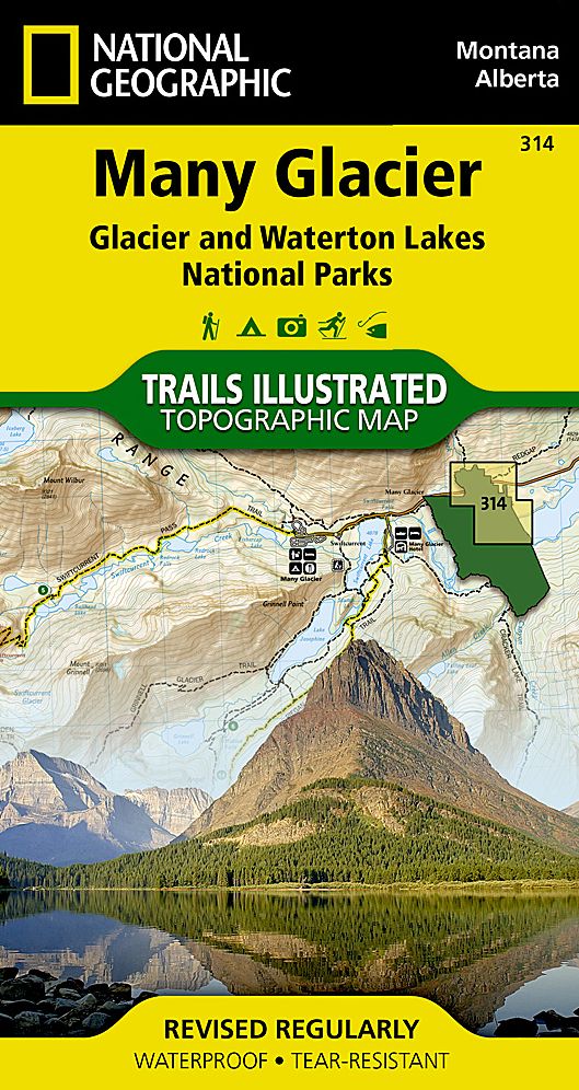 Many Glacier Glacier/Waterton Lakes National Parks, Montana, USA/Alberta, Canada Outdoor Recreation Map