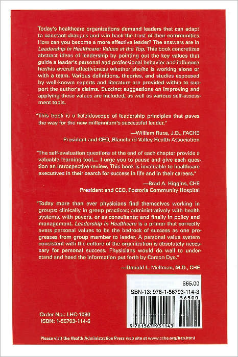 Leadership in Healthcare: Values at the Top (Ache Management Series)