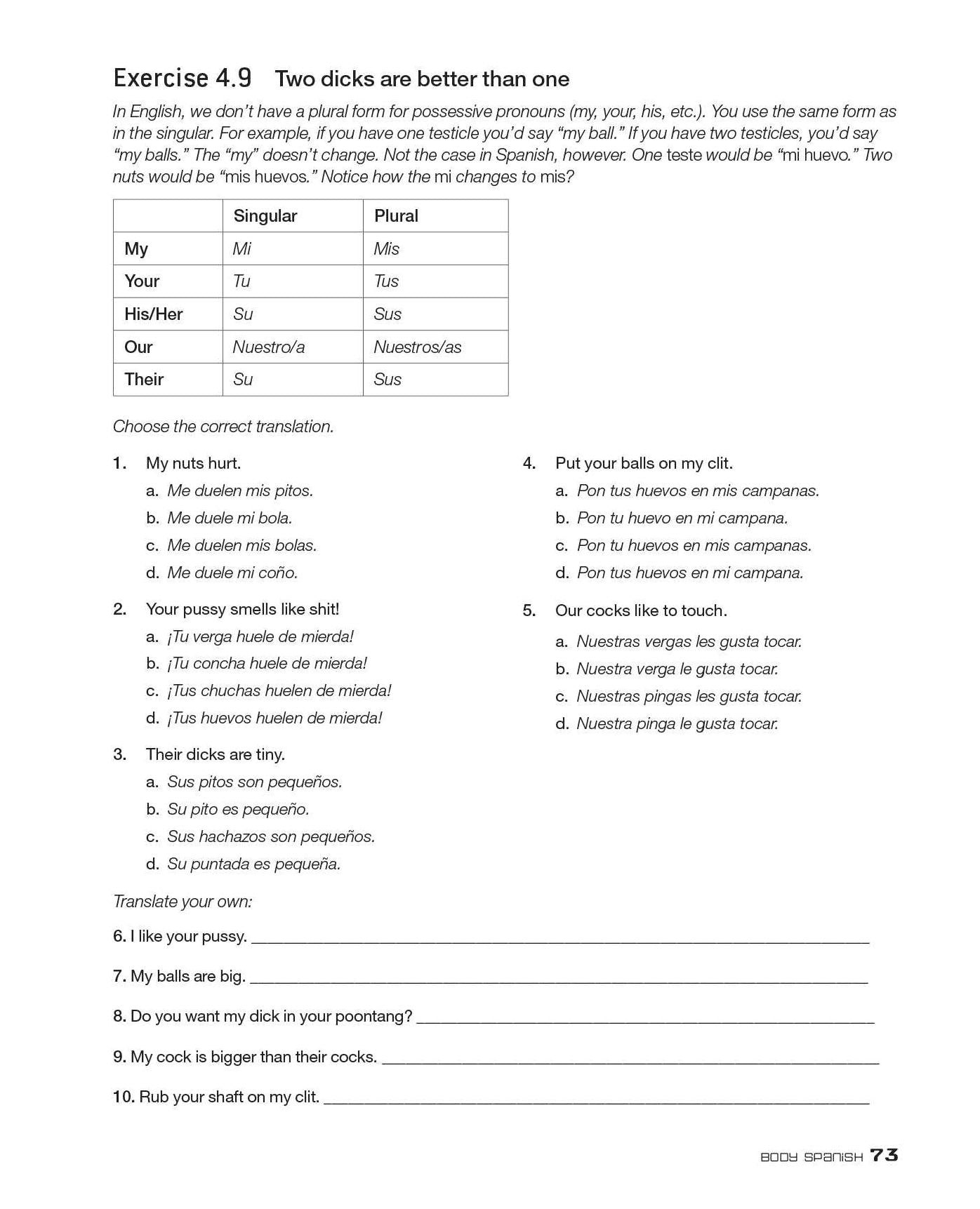 Dirty Spanish Workbook: 200 Fun Exercises Filled with Slang, Sex and Swearing