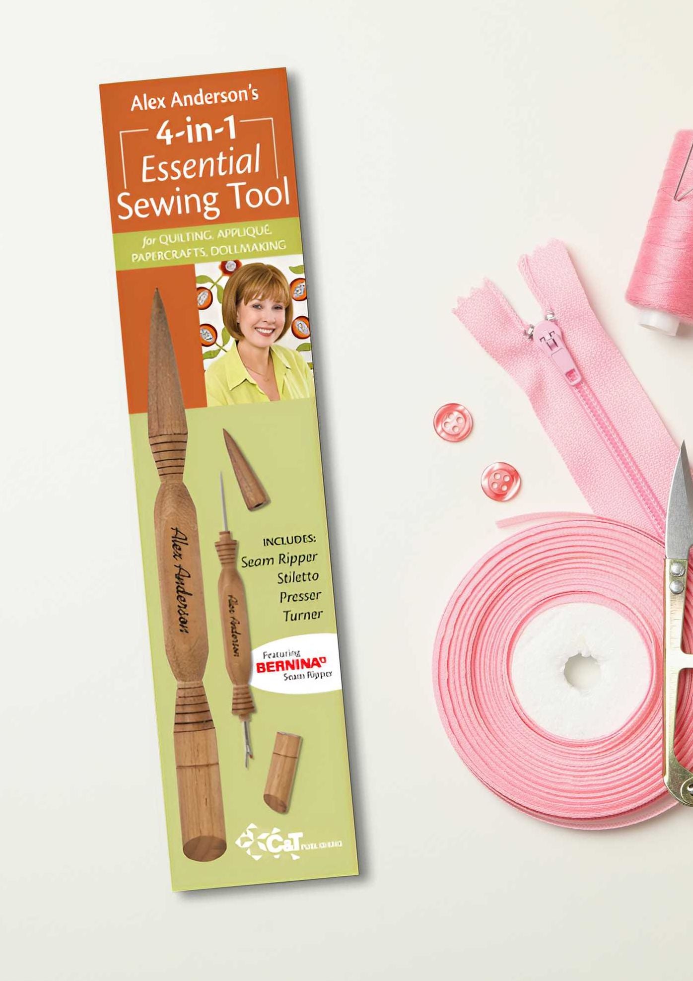 Alex Anderson's 4-in-1 Essential Sewing Tool: Includes Seam Ripper, Stiletto, Presser, and Turner