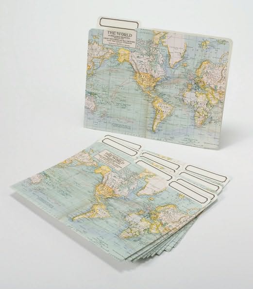 World Map File Folders