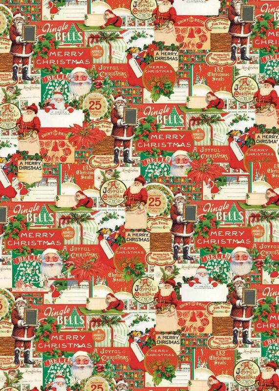 Vintage Christmas Santa & Jingle Bells Flat Wrap