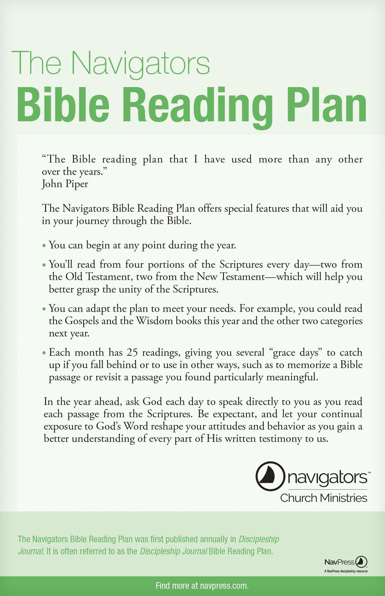 The Discipleship Journal Bible Reading Plan