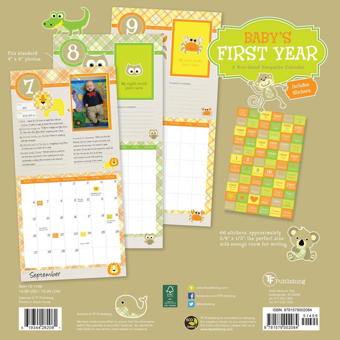 Babys First Year Plaid NonDated Wall Calendar