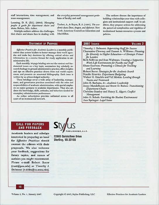 Effective Practices for Academic Leaders: Supervising Staff for Success