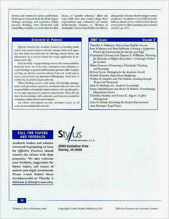 Effective Practices for Academic Leaders: Creating and Supporting a Flexible Work-Life Environment for Faculty and Staff