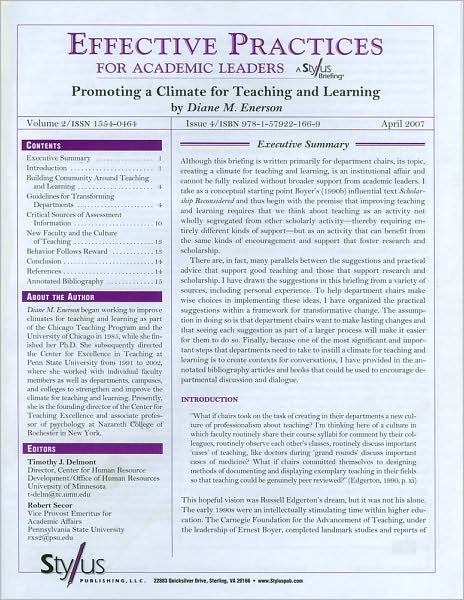 Effective Practices for Academic Leaders: Promoting a Climate for Teaching and Learning