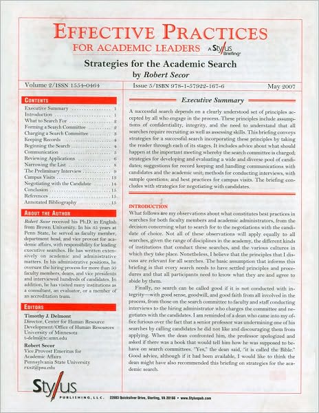 Effective Practices for Academic Leaders: Strategies for the Academic Search