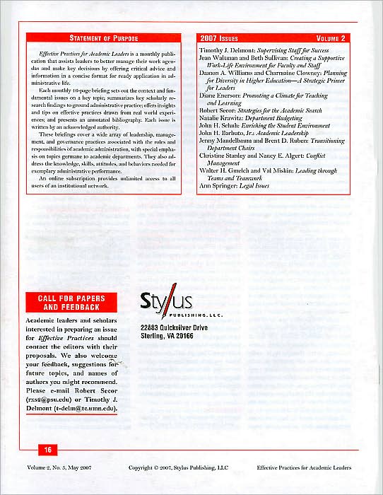 Effective Practices for Academic Leaders: Strategies for the Academic Search