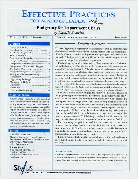 Effective Practice for Academic Leaders: Budgeting for Department Chairs