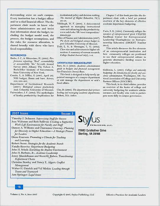 Effective Practice for Academic Leaders: Budgeting for Department Chairs