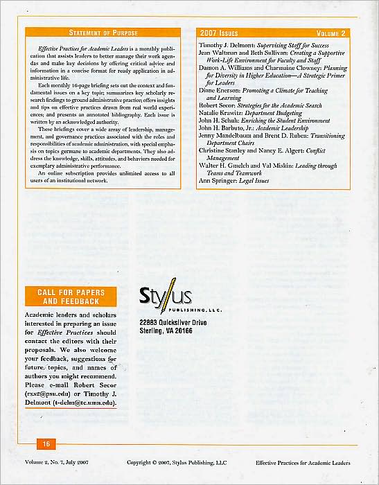 Effective Practices for Academic Leaders: Enriching Student Learning