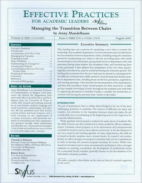 Effective Practices for Academic Leaders: Managing the Transition Between Chairs