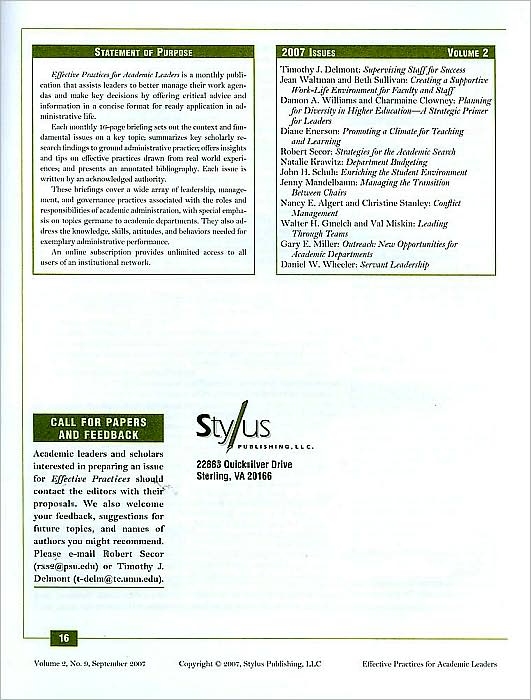 Effective Practices for Academic Leaders: Conflict Management