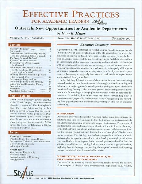 Effective Practices for Academic Leaders: Outreach: New Opportunities for Academic Departments