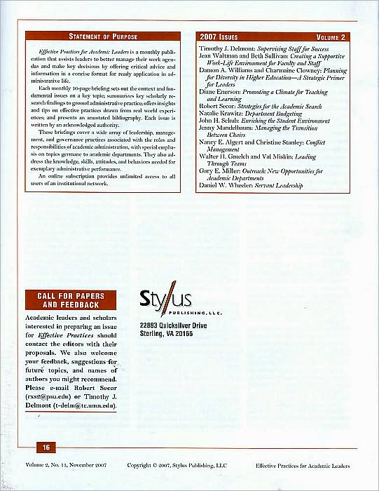Effective Practices for Academic Leaders: Outreach: New Opportunities for Academic Departments