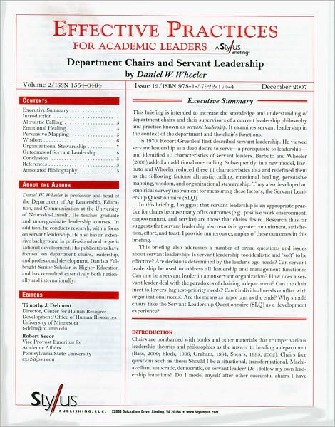 Effective Practices for Academic Leaders: Department Chairs and Servant Leadership