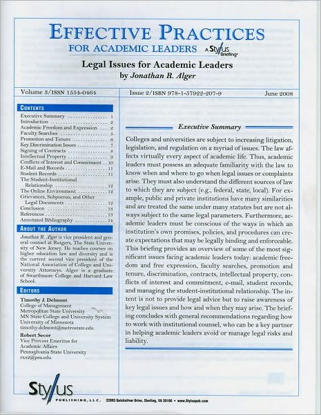 Effective Practices for Academic Leaders: Legal Issues for Academic Leaders
