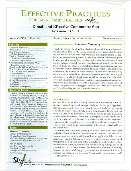 Effective Practices for Academic Leaders: E-Mail and Effective Communication