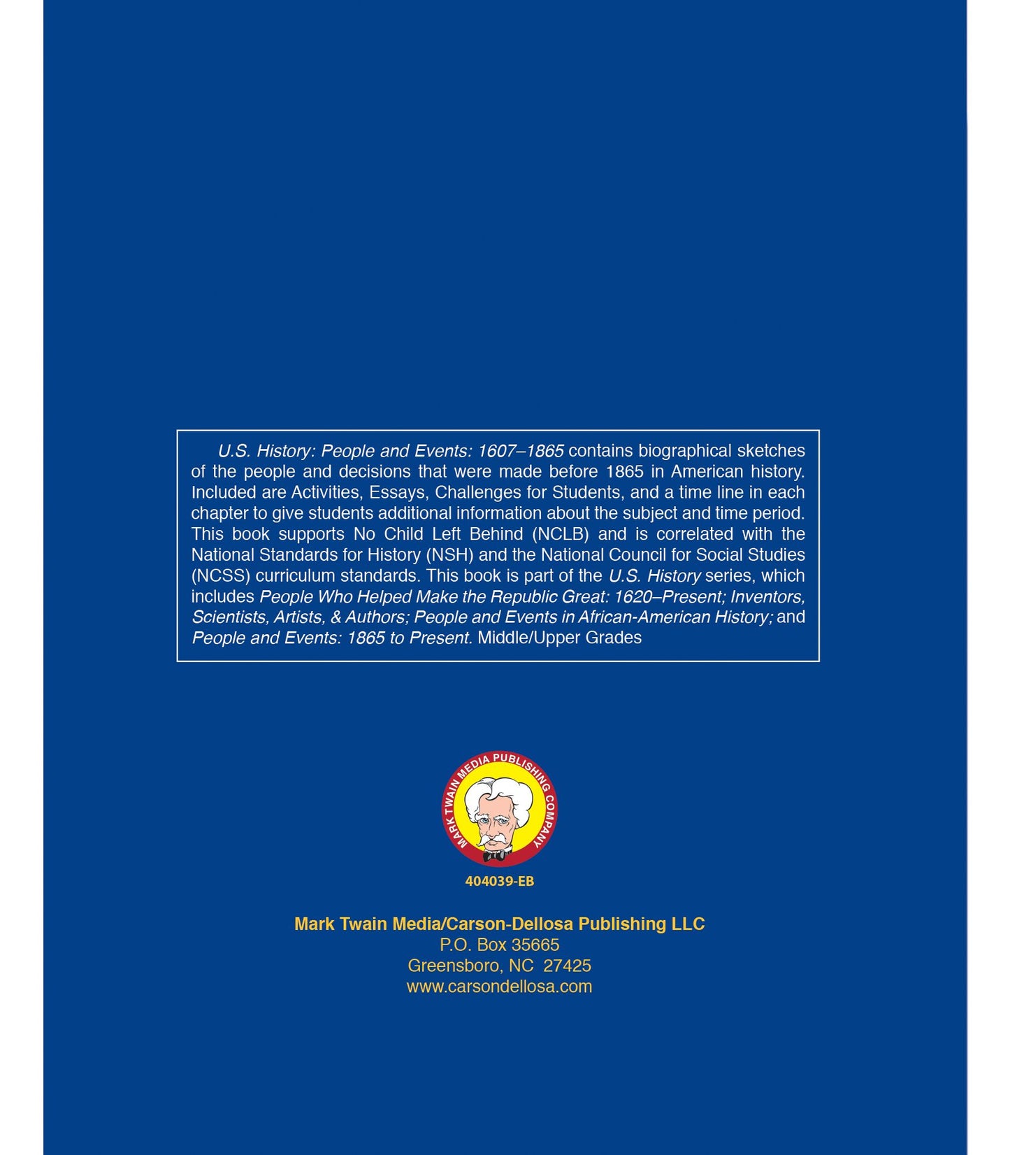 U. S. History, People and Events, 1607-1865