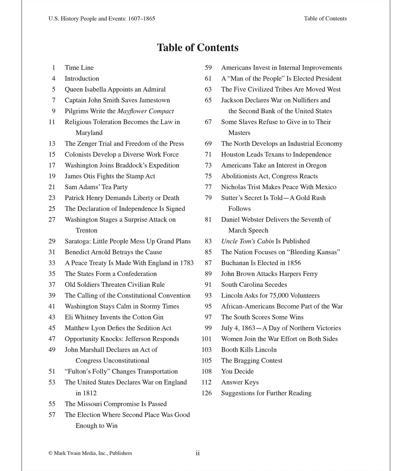 U. S. History, People and Events, 1607-1865