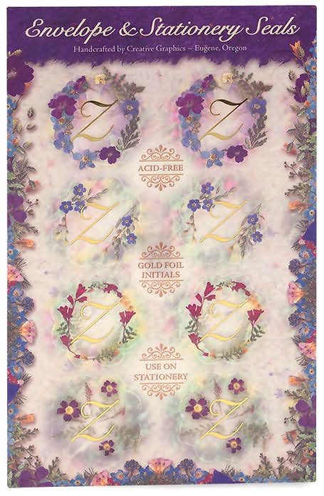 Initial Z Floral Foil Envelope Seals Set of 8