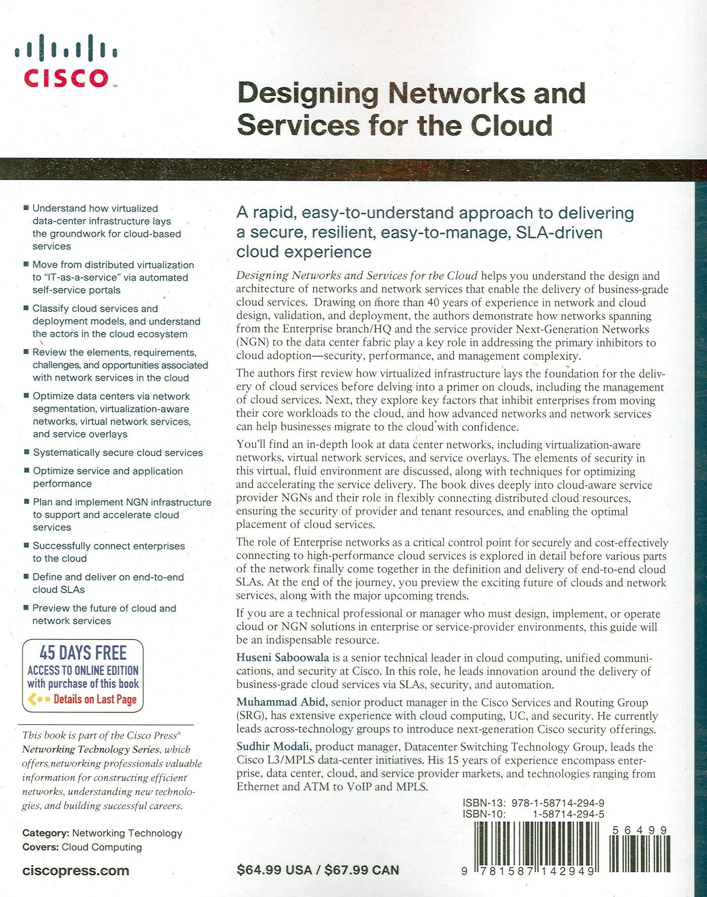 Designing Networks and Services for the Cloud: Delivering business-grade cloud applications and services