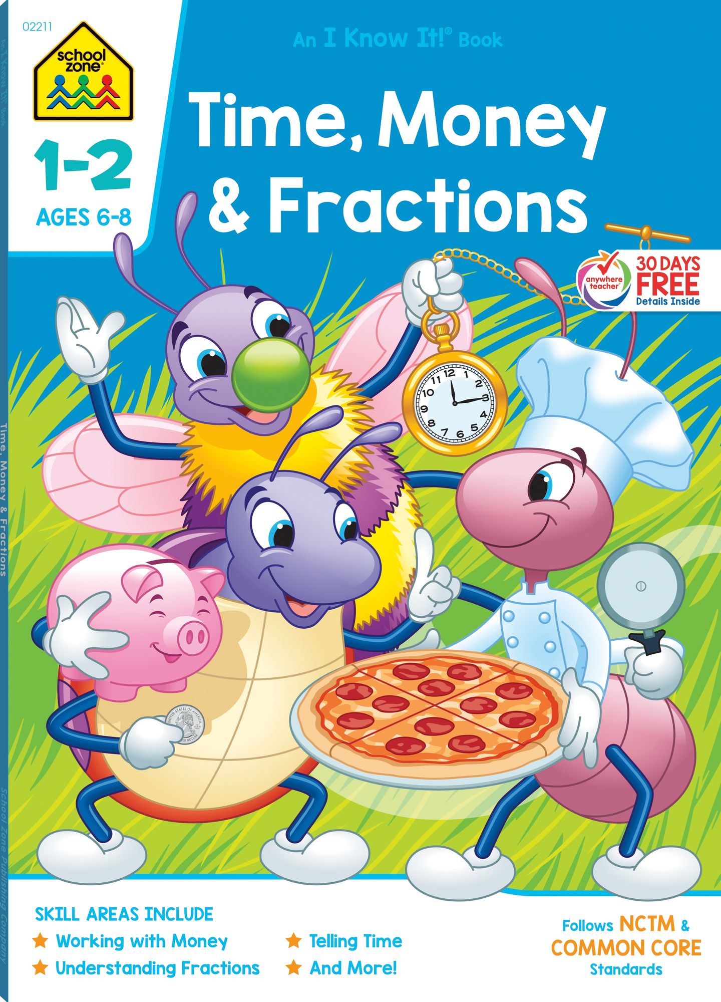 School Zone Time, Money & Fractions Grades 1-2 Workbook