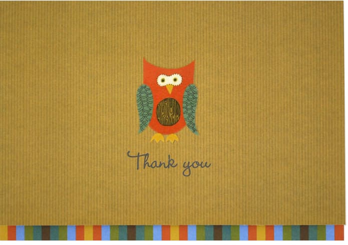 Owl Thank You Note Card Set of 14