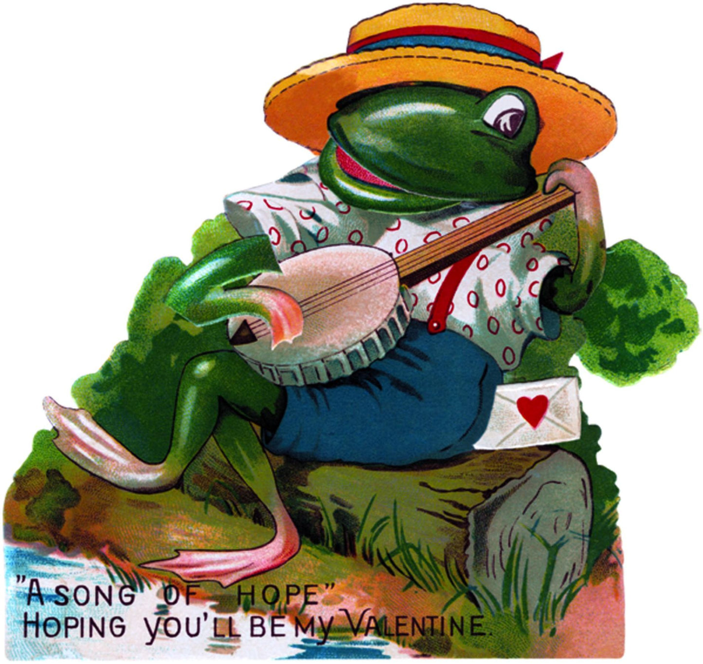 Frog Playing Banjo Valentine - Greeting Card (6 Cards Individually Bagged W/ Envelopes and Header)